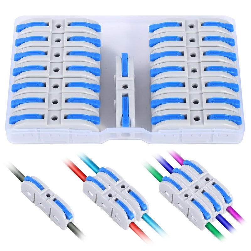 HTCELLE Lever Wire Connectors, 15-Piece Quick Connect Electrical Splicing Kit for Compact Inline Terminals - 28-12 AWG, 1 in 1 Out (Blue, 15) - Image 1